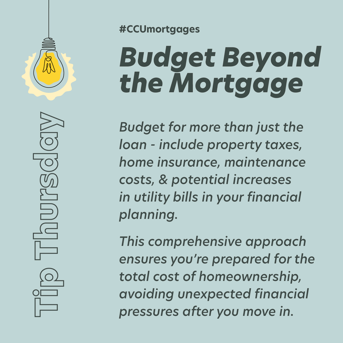 A mortgage involves more than just the loan. But it’s not beyond your reach and we are here to fully prepare you for homeownership. 

Please contact us and we will make sure you get there! 
#AskAudrey #MortgageTips #CCUmortgages #FinanceTips  #mortgagehelp