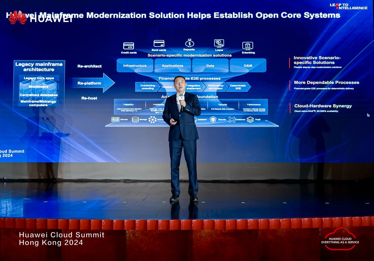 On April 23, Huawei Mainframe Modernization Solution debuted at #HuaweiCloudSummitHongKong2024. The Huawei Mainframe Modernization solution provides cloud-hardware synergy, more dependable processes, and innovative scenario-specific solutions. It helps government organizations