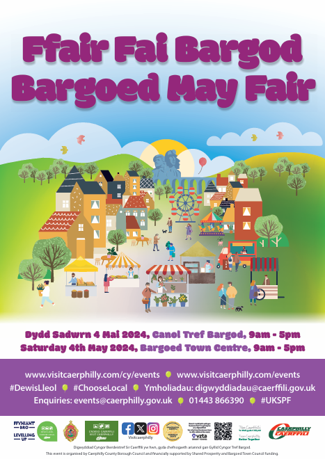 We are excited to invite you to Bargoed May Fair 2024! There will be a range of stalls populated with incredible small businesses, exciting entertainment and fantastic funfair rides.