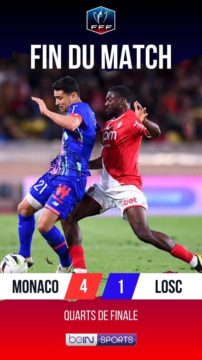 COUPE DE FRANCE 🏆🇫🇷 Monaco élimine le Losc en quart de finale et joueras sa place en finale contre le Paris FC (L2) !!