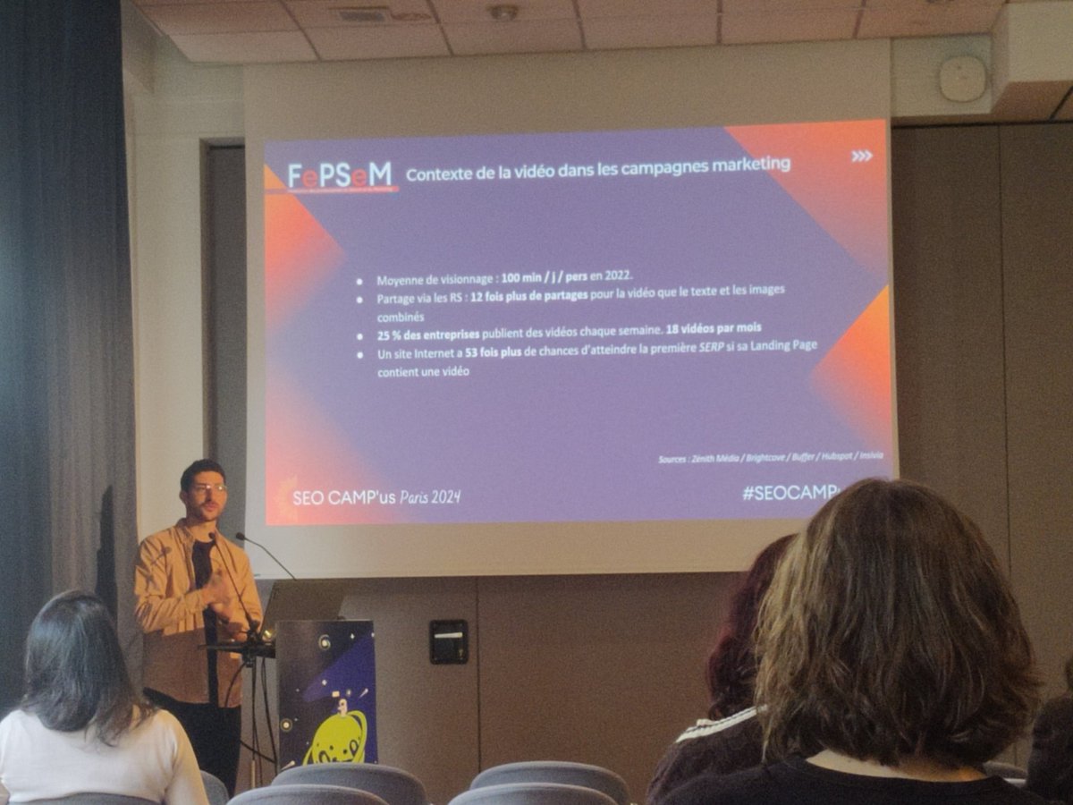 "Pour réussir sa campagne vidéo marketing, les sous-titres sont importants car 80% des vidéos sont lues sans son" => c'est aussi inclusif pour les sourds et malentendants." Thibault Poupaert. #SEOCAMPus #fepsem #ZOOMbyYOODA