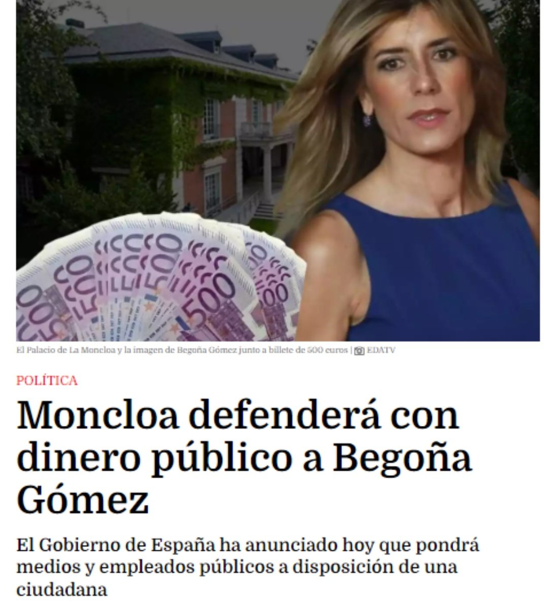 Es decir, que la mujer del autócrata, Begoña Gómez, encima de estar denunciada por hechos gravísimos por un caso de corrupción y tráfico de influencias, los Españoles tenemos que pagar con nuestro dinero su defensa desde Moncloa. Esto es vergonzoso. #TeamVox #SanchezDimision