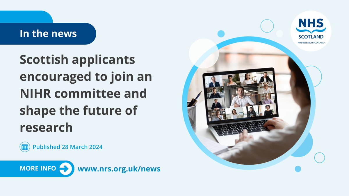 In a further boost to cross-UK research, the Scottish research community is being encouraged to join a number of @NIHRresearch funding committees. @CSO_Scotland @UofGRegiusAnna The deadline for applications is Wednesday 22 May 2024. Read more 👉 nhsresearchscotland.org.uk/news/scottish-…