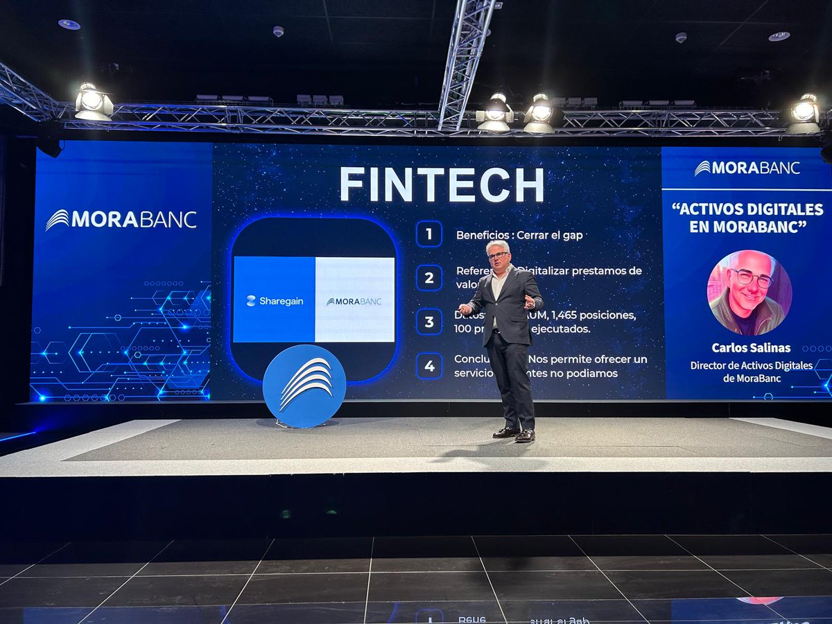 Great to be part of the 2024 @MoraBanc Technology and Innovation Summit.

Pictured on stage, Carlos Salinas, Head of Digital Assets and Fintech, celebrates the successful launch of Morabanc’s Securities Lending program.

#securitieslending #fintech #innovation