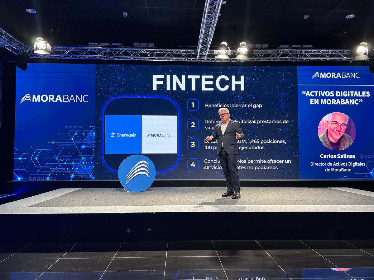 Great to be part of the 2024 <a href="/MoraBanc/">MoraBanc</a> Technology and Innovation Summit.

Pictured on stage, Carlos Salinas, Head of Digital Assets and Fintech, celebrates the successful launch of Morabanc’s Securities Lending program.

#securitieslending #fintech #innovation
