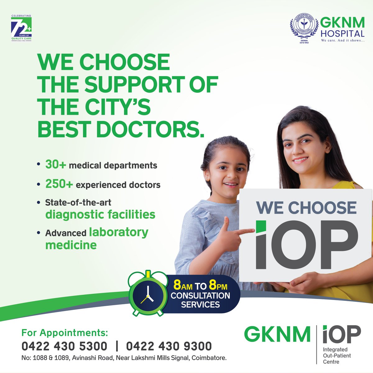 At GKNM iOP, we are equipped with a team of experienced doctors and specialists to cater to your healthcare needs. Choose the best! Choose GKNM iOP! To Know More - gknmhospital.org/iop/ For Appointments - 0422 430 5300 / 0422 430 9300 #GKNM #GKNMiOP #iOP #OutPatient