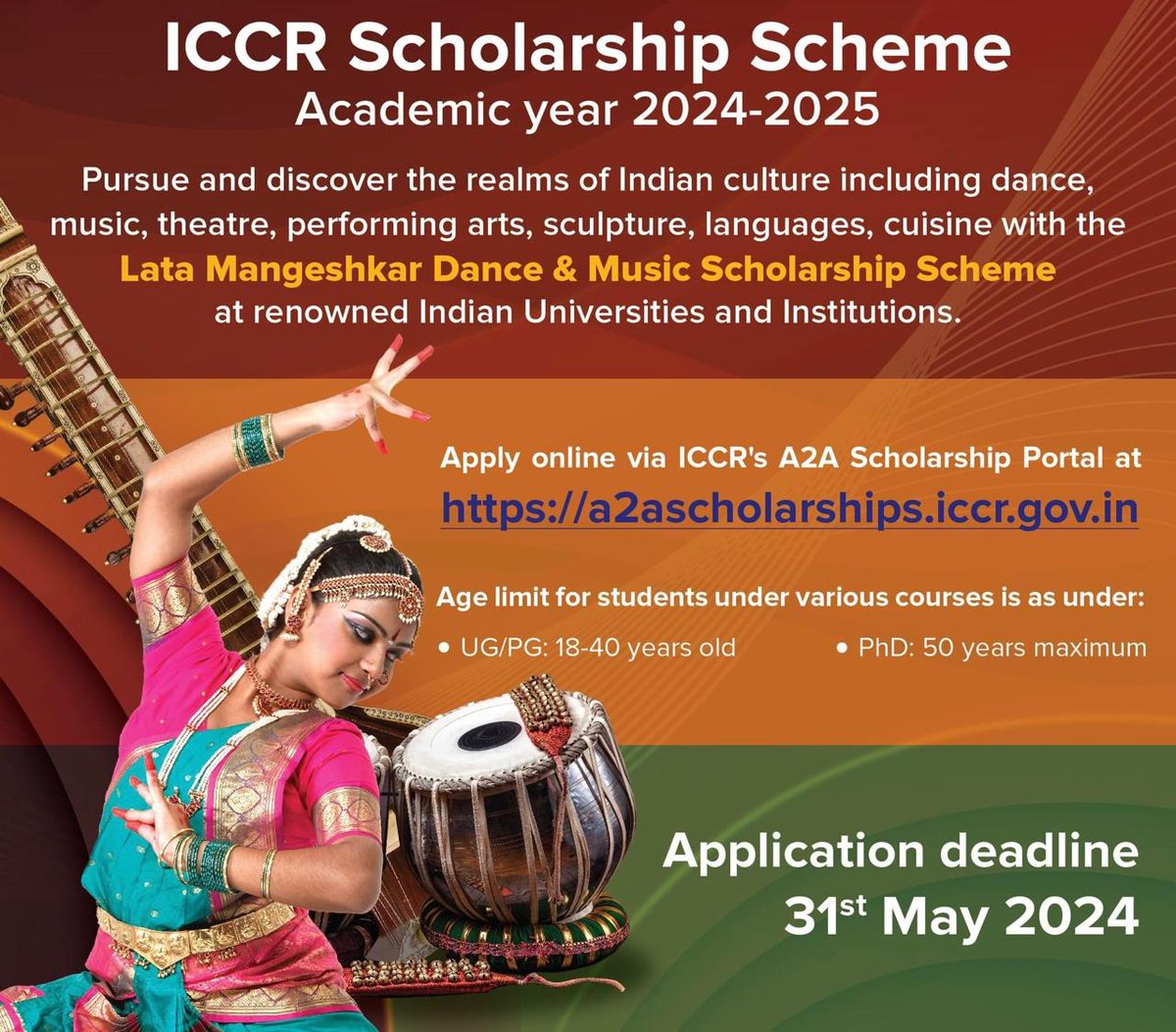 Get fully funded ICCR Scholarship to visit India and learn art, music, theatre, language, sculpture or cuisine in India. For enquiries please write to fseco.Pretoria@mea.gov.in #ICCR