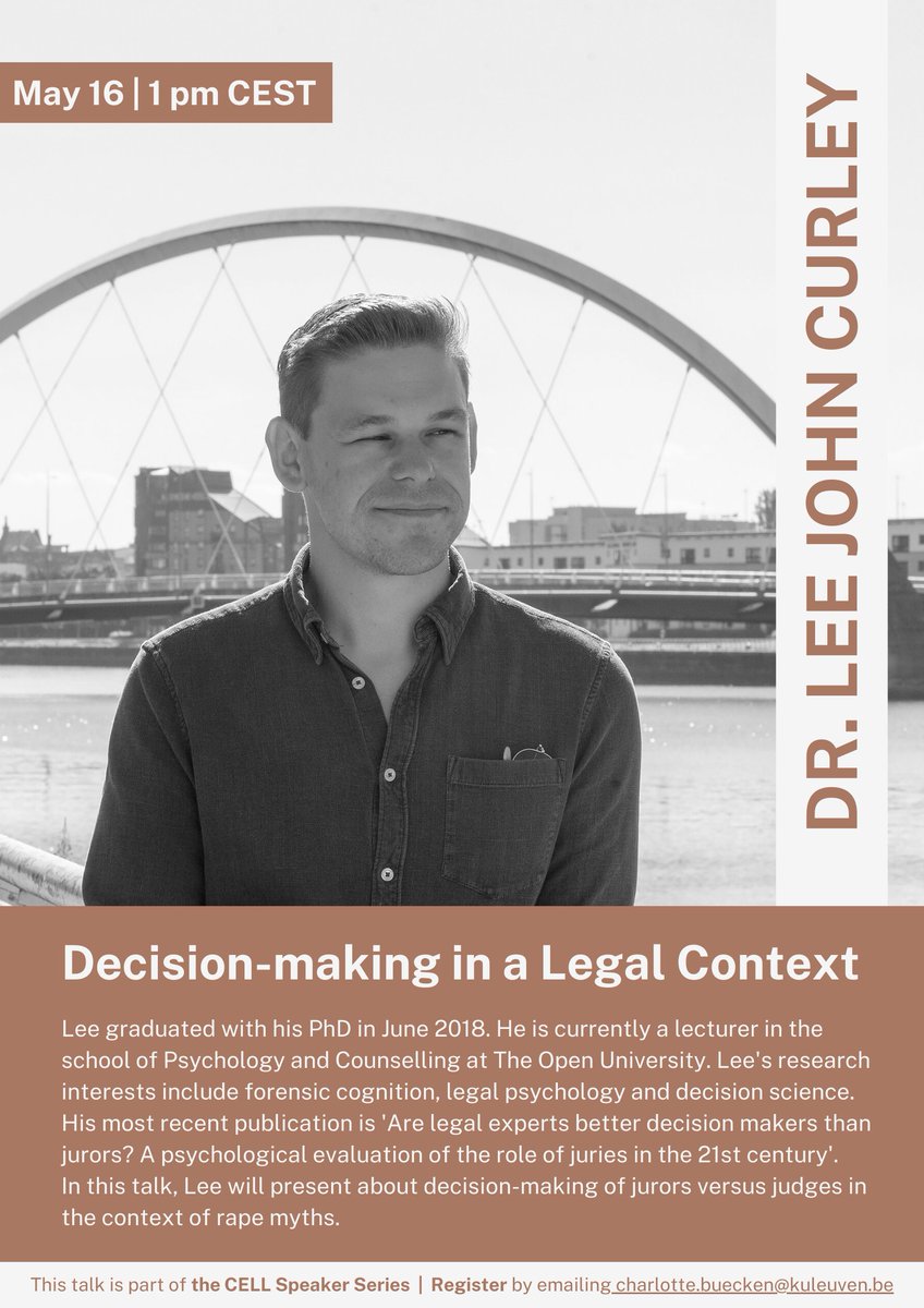 CELL (@cell_kuum) on Twitter photo Still in the afterglow of #ZPLS, yet we have already the next fantastic talk lined up! On May 16, Dr. Lee Curley (<a href="/Psycurlogy/">Dr Lee John Curley</a>) will present on cognitive biases among judges and juries. Should criminal justice systems get rid of juries? Are judges really that much better?🤔1/ Still in the afterglow of #ZPLS, yet we have already the next fantastic talk lined up! On May 16, Dr. Lee Curley (<a href="/Psycurlogy/">Dr Lee John Curley</a>) will present on cognitive biases among judges and juries. Should criminal justice systems get rid of juries? Are judges really that much better?🤔1/