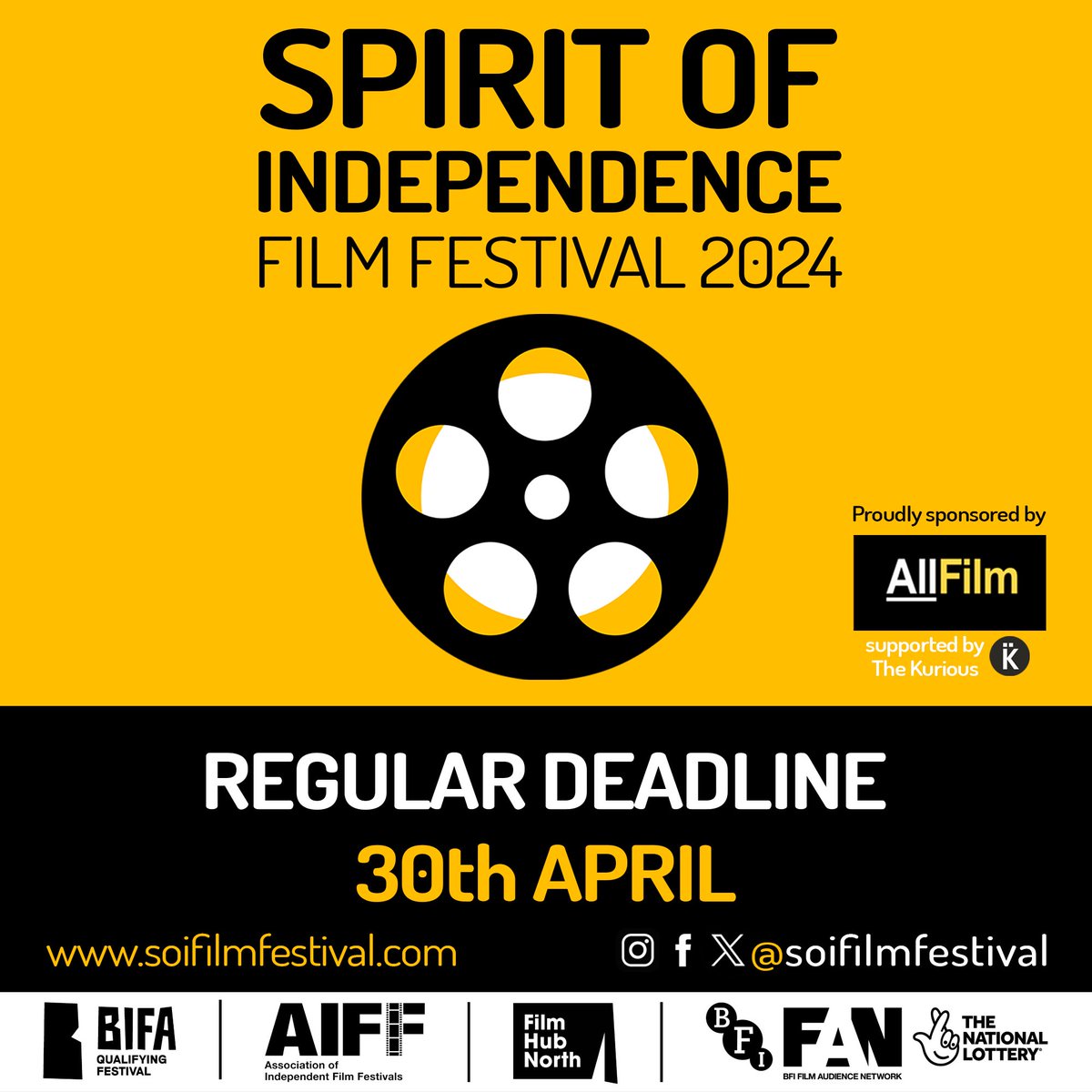 Our regular deadline is coming up in a few days time, come join us at this year’s event 27-29th September at @showroomcinema Submit below 👇 filmfreeway.com/SpiritofIndepe… The Spirit of Independence Film Festival is proudly sponsored by AllFilm supported by @thekurious_