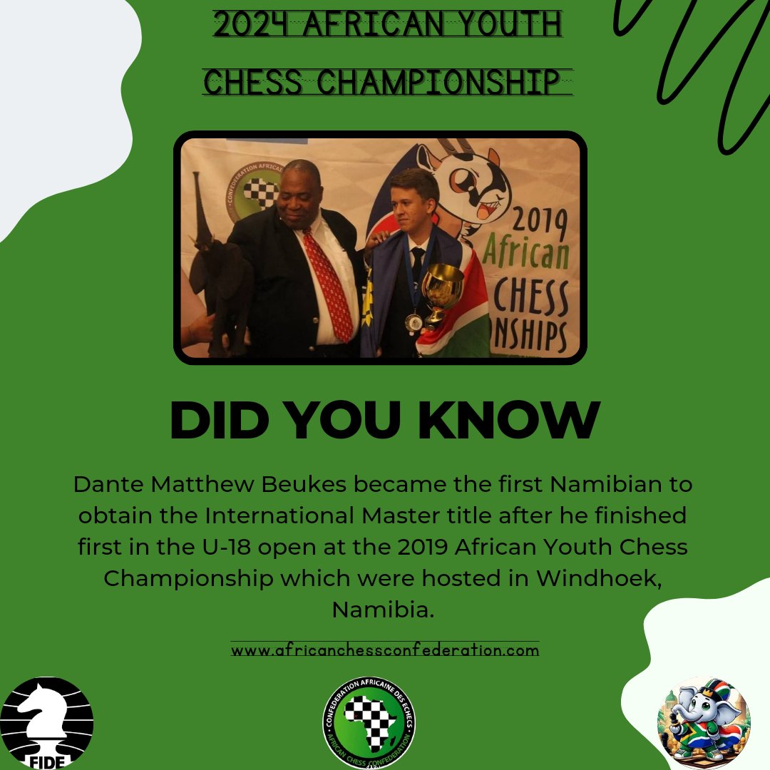 Who was the first Namibian to obtain the International Master title, and in which event did he achieve this feat? #AYCC2024 #AfricanChess #FIDE100