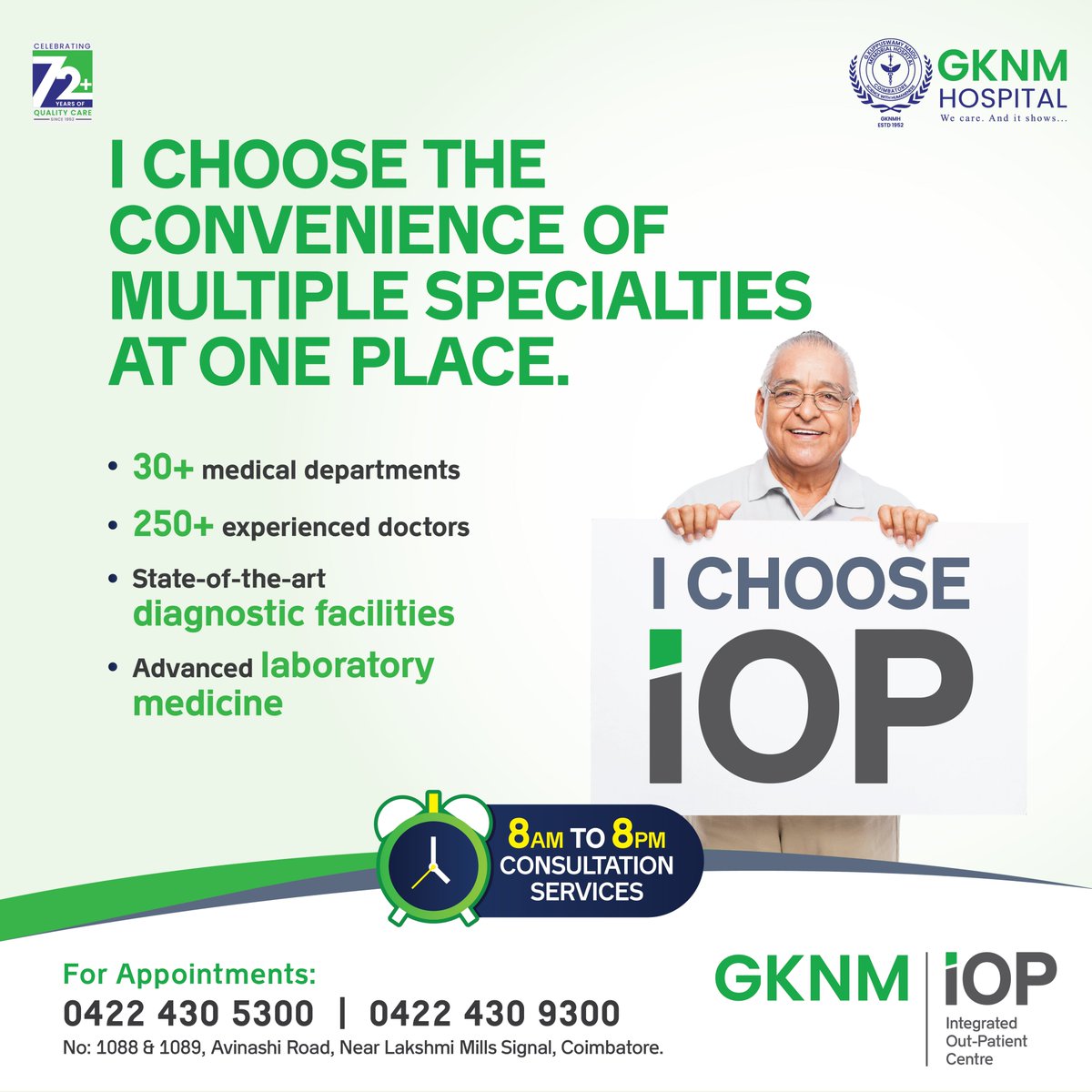 Catering to all your healthcare requirements under one roof! With excellent care and a patient-centric approach, experience a smooth and supportive healthcare journey with #GKNMiOP ! To Know More - gknmhospital.org/iop/ For Appointments - 0422 430 5300 / 0422 430 9300 #GKNM