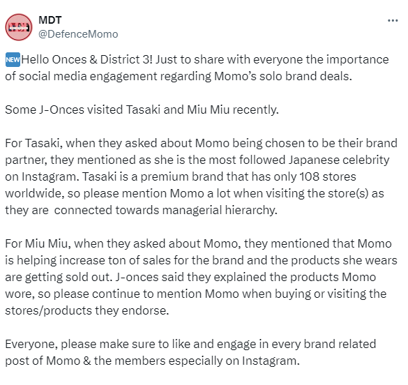 llldsunbae09's tweet photo. I NEED EVERY SINGLE ONCE TO READ THIS, ESPECIALLY FANBASES

As you have heard, Miumiu and Prada recently topped Lyst lndex which is a really big deal for brands. Its not a coincidence that their numbers have been great ever since they got Momo and Sana

But we need to remind- https://t.co/TRRMNF2ylO