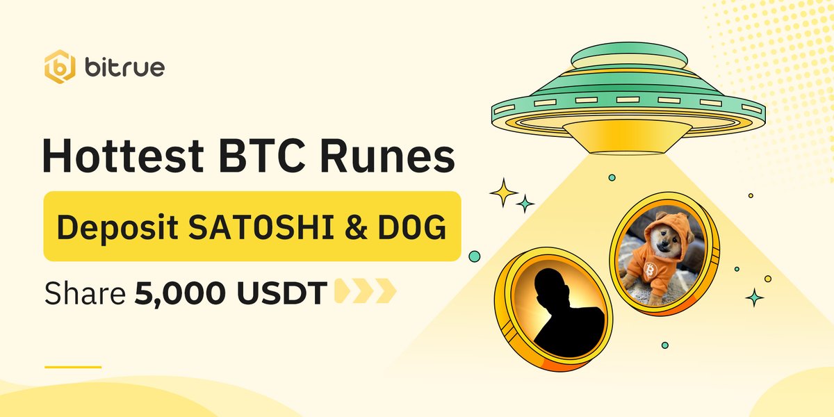 🔥 Hottest $BTC #Runes alert! 

 🎉 Celebrate the listings of #SATOSHI & $DOG on #Bitrue!  

 💰 Join our exclusive deposit event to share up to 5,000 $USDT!  

🚀 Enjoy ZERO trading fees for SATOSHI/USDT & DOG/USDT! 

Don't miss out! More details 👉bitrue.com/land/SATOSHI-D…