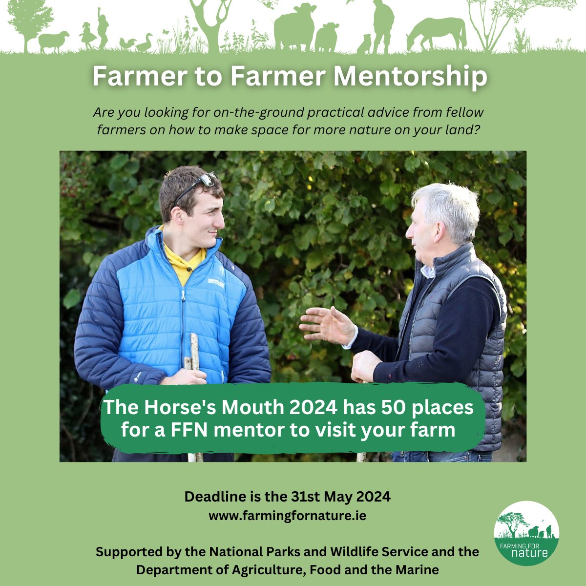 Our Horse's Mouth farmer to farmer mentorship programme is open for applications until May 31. Get advice from another farmer on how to make space on your farm for nature 🐞🐸🦉🦇🌿 50 places available! Apply here - bit.ly/TheHorsesMouth