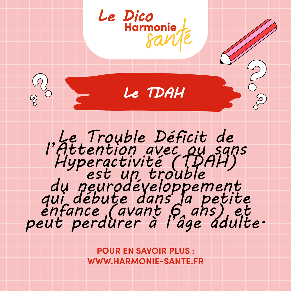 👉 Le TDAH est un trouble du neurodéveloppement qui touche environ 5% des enfants et 3% des adultes. 🗣️ Avec @hypersupers, co-créatrice @TDAHyperSupers, le Dr Nathalie Franc, pédopsychiatre @CHU_Montpellier, le Dr Hervé Caci, pédopsychiatre CHU Lenval : harmonie-sante.fr/sante-soins/ma…