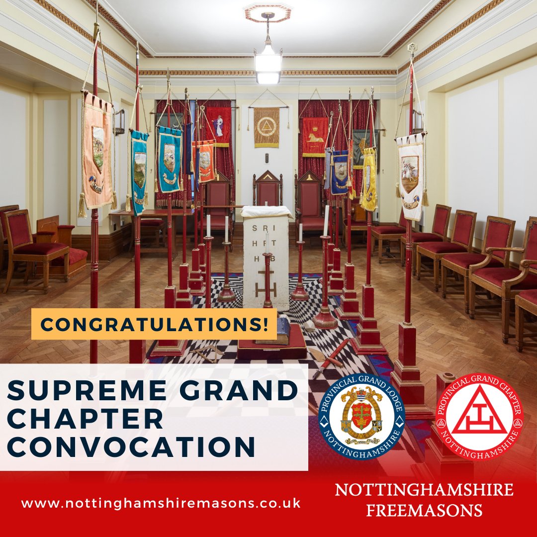 Today is the turn of the Royal Arch! Congratulations to all those Nottinghamshire Freemasons who will be appointed or promoted today to Grand Rank within the Royal Arch at the Annual Convocation of Supreme Grand Chapter. nottinghamshiremasons.co.uk/craftandroyala… #Freemasons #RoyalArch