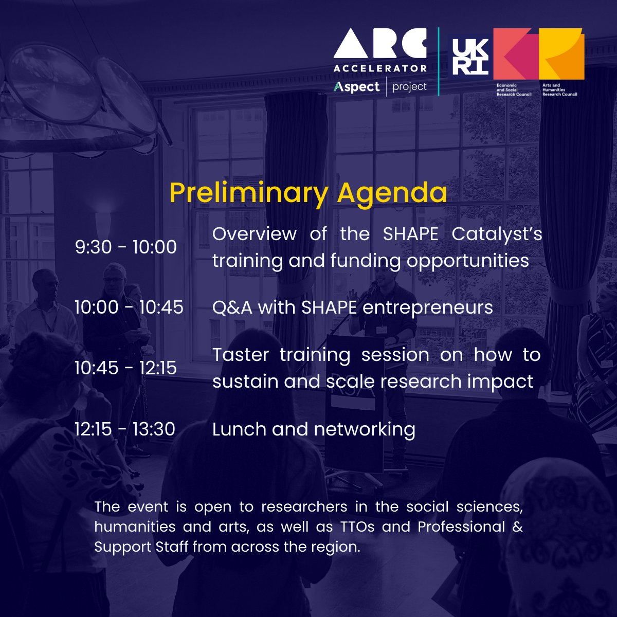 Our next regional roadshow is taking us to Wales! 🏴󠁧󠁢󠁷󠁬󠁳󠁿

Join us at @cardiffuni to learn more about the @ESRC / @ahrcpress SHAPE Catalyst and how to transform your ideas into impact!
 
📅 1 July 2024, 9:30am-1:30pm
📍 Cardiff University, Sbarc | Spark
🎟 eventbrite.co.uk/e/esrcahrc-sha…
