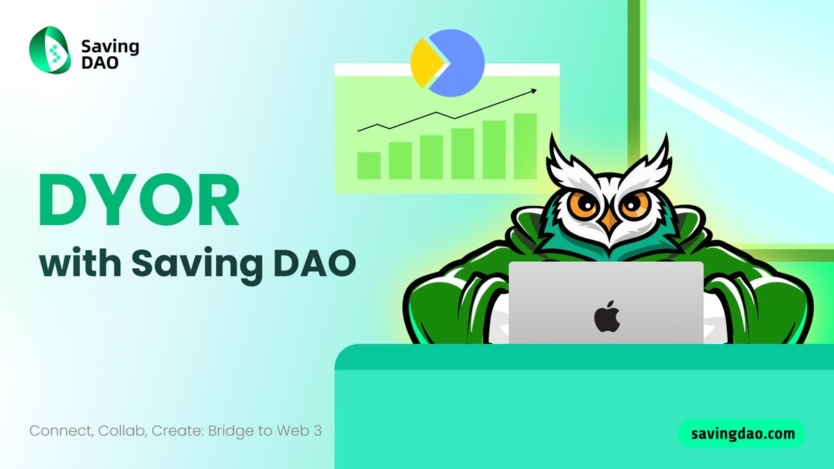 DYOR stands for 'do your own research' 💻

In crypto, it's commonly used to remind investors to vet a project before investing 🔍

However, SavingDAO offers a platform for investors to exchange information and make informed decisions 💬
👾 discord.com/invite/qYZnJyv…

#SavingDAO #SVC