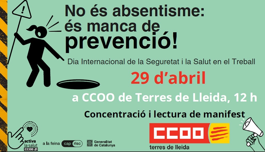CCOOLleida's tweet photo. 📢📢📢Commemoració Dia Internacional de la Seguretat i la Salut en el Treball a CCOO Lleida!
Les dades dels accidents de treball a Lleida durant el 2023 són: 6.683 accidents de treball i 726 accidents in itinere, 20 de mortals.
29/04/24
CCOO Lleida
12 h
https://t.co/SpKKklzTMh https://t.co/9e95ehN5DI