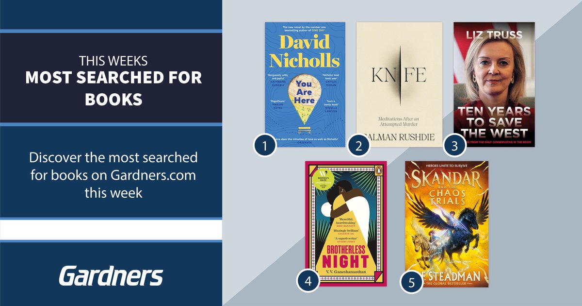 Discover this week's most searched-for titles, from the new release by David Nicholls, 'You Are Here', to 'Skandar', coming in with a rush of flames and chaos. What are you most looking forward to? #Gardners #Booksellers #Mostsearched #YouAreHere