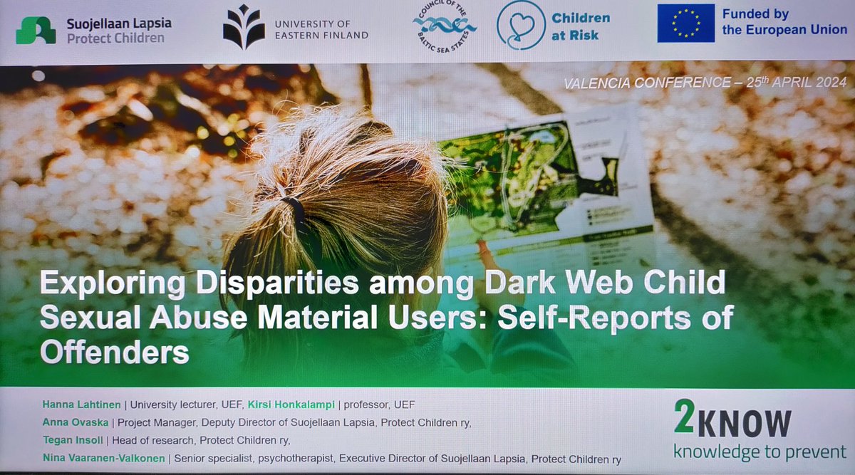 HannaLahtinen2's tweet image. Then it was my turn to present from the forensic psychological and criminological perspectives. I presented the preliminary results from our #2KNOW data on CSAM users in the darknet showing a worrying trend of adult sex offenders interested of CSAM
@SuojellaanLapsi 
@ChildAtRisk
