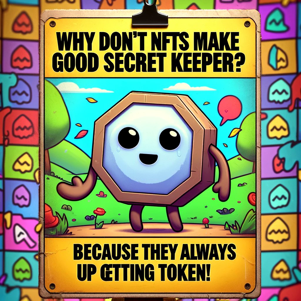 Why don't NFTs make good secret keepers?

Because they always end up getting token! 🖼️😂

#NFTHumor
#CryptoComedy
#NFTMemes
#BlockchainHumor
#DigitalArtJokes
#CryptoLaughs
#NFTCommunity
#CryptoJokes
#NFTCollectors
#NFTFun