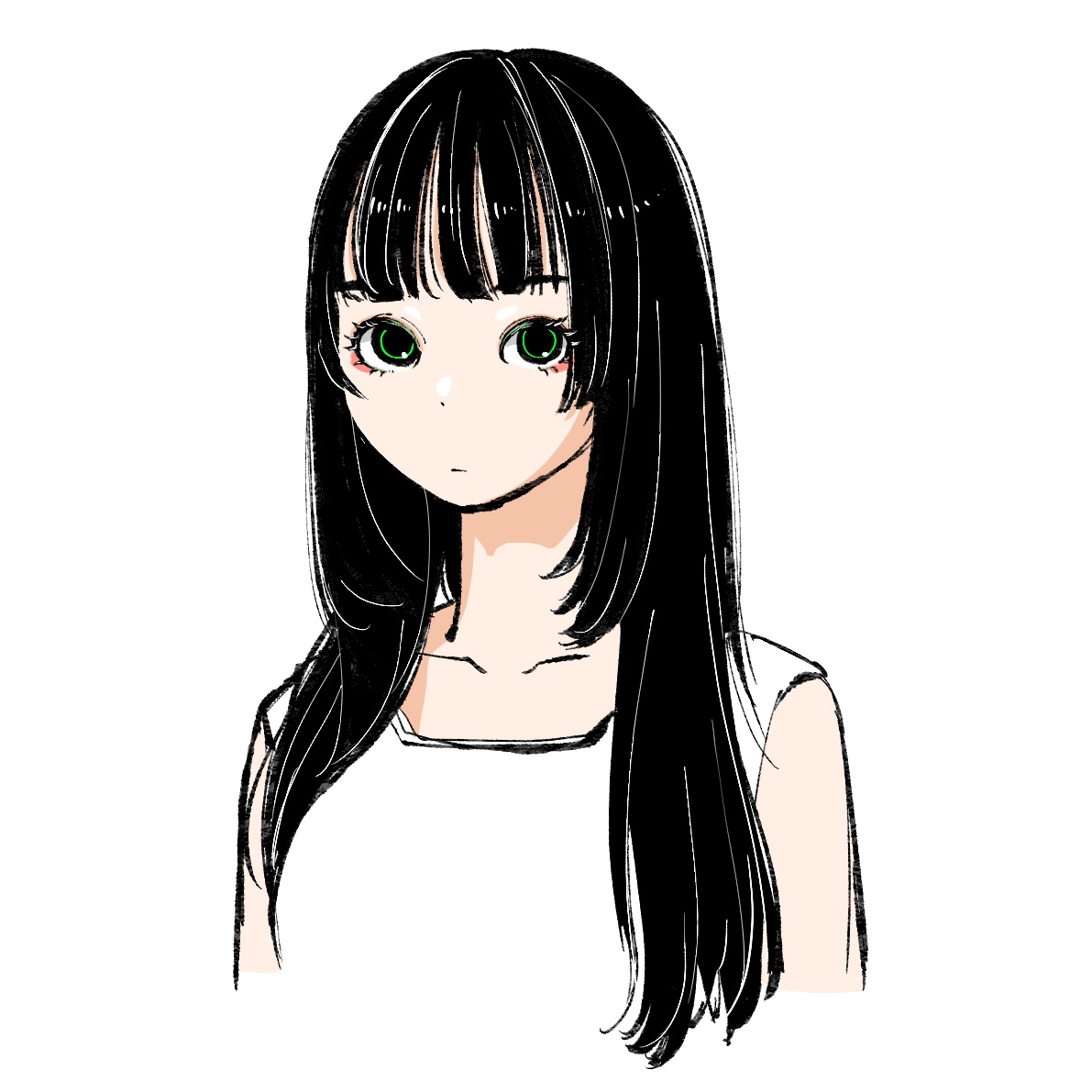 1girl solo long hair looking at viewer simple background shirt black hair  illustration images