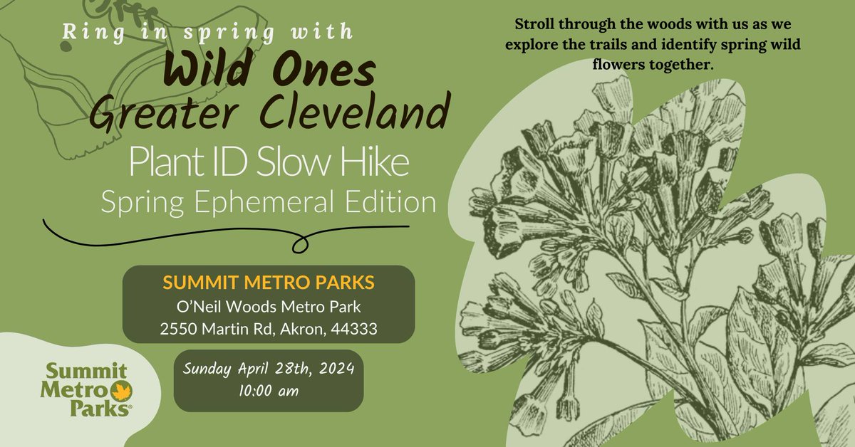 Don't forget about the Plant ID Slow Hike: Spring Ephemeral Edition with Wild Ones Greater Cleveland this Sunday, April 28! Join a leisurely stroll at O'Neil Woods Metro Park as we explore the trails and identify spring wildflowers together: fb.me/e/1MvHRr6Dj
