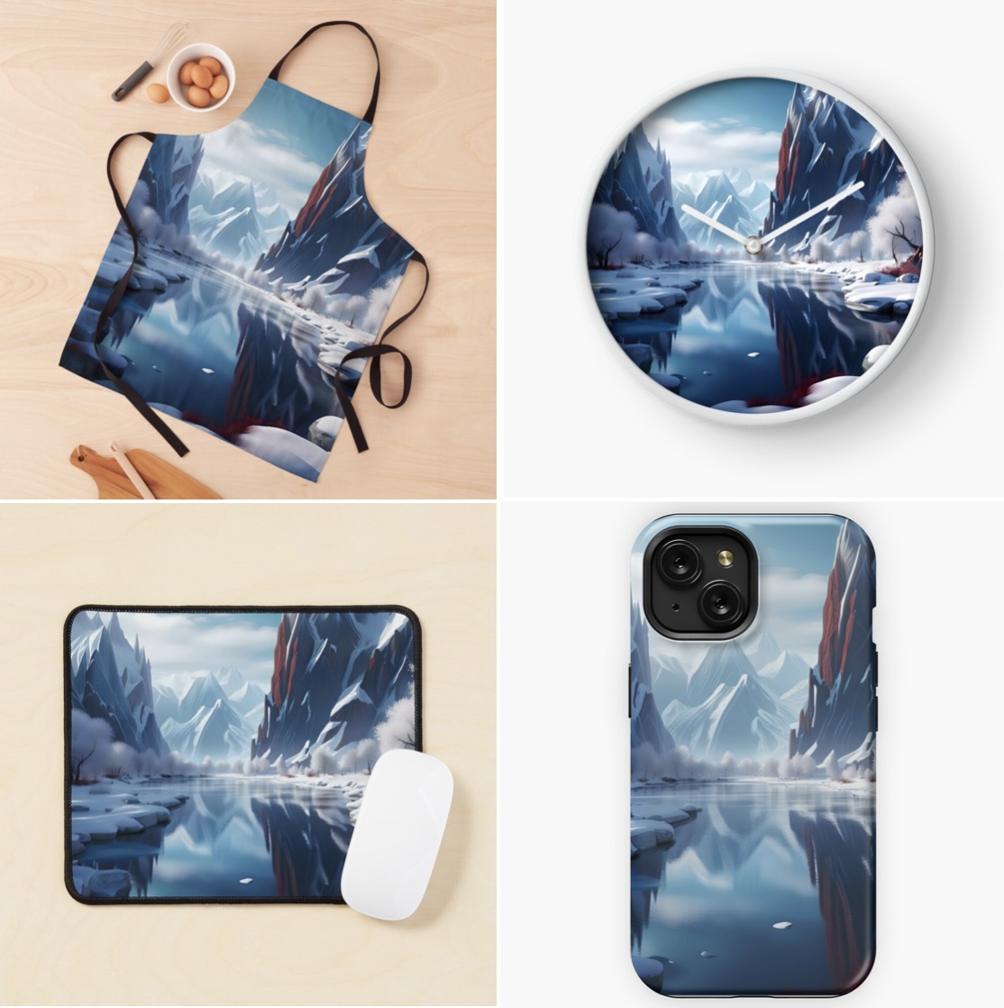 <#Winter #Riverscape and Ice Mountains> #AICreation on #Apron #iPhoneCase #Clock #MousePad on my #Redbubble and #teepublic

redbubble.com/shop/ap/160422…
teepublic.com/poster-and-art…

#landscape #waterreflection #homedecor #aidesign #aiartwork