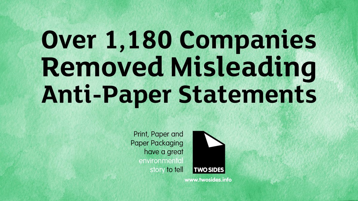 Two Sides has challenged over 2,650 organisations found to be communicating greenwashing messages to their customers. Over 1,180 organisations have, so far, removed misleading anti-paper statements. Read the full press release here: ow.ly/rYbO50RnQBz