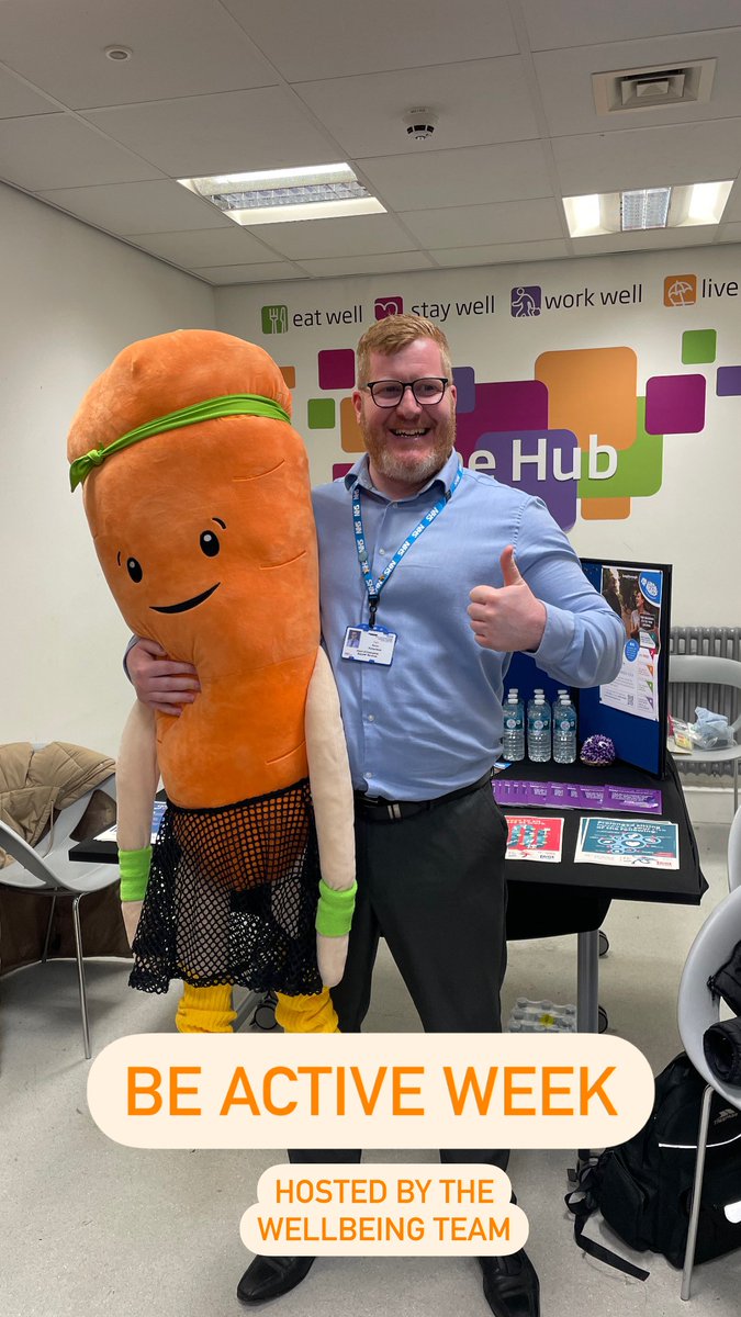 Kevin... meet Kevin! 🥕 It's Be Active week and our wellbeing team is in the Hub at York Hospital until 2pm today. They're sharing information on getting active and the support our Trust provides to staff to help you do so 🏃‍♂️