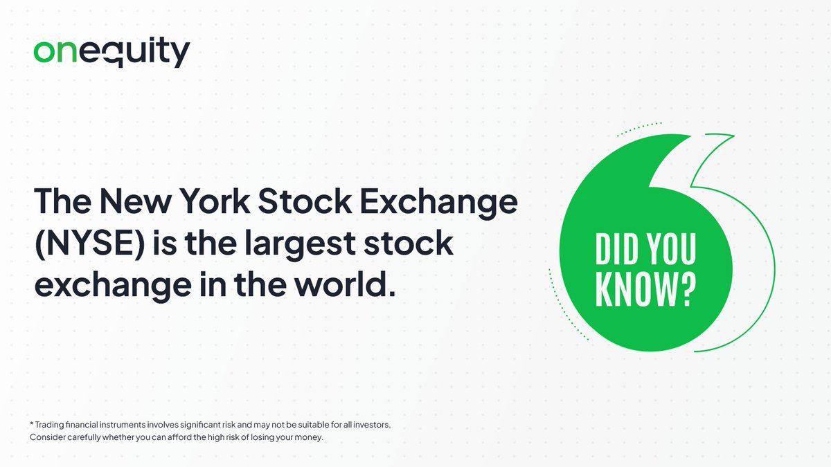 Did you know that the New York Stock Exchange (NYSE) is the largest stock exchange in the world by market capitalization, with over $25 trillion in total market value?

Stay tuned for more fascinating insights!

#onequity #onlinebroker #onlinetrading #cfdtrading