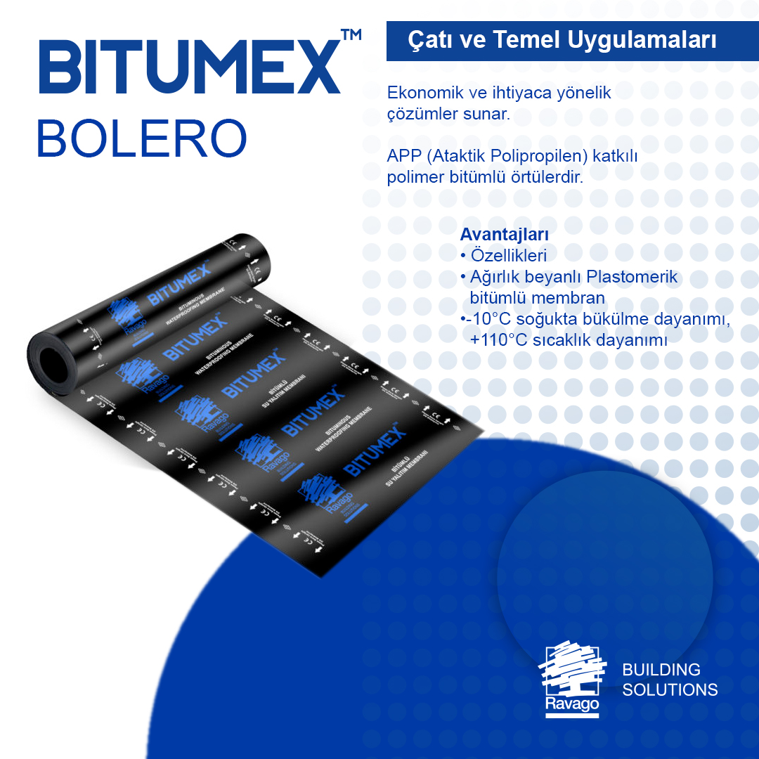 BITUMEX Bolero, ekonomik ve ihtiyaca yönelik çözümler sunar. APP (Ataktik Polipropilen) katkılı polimer bitümlü örtülerdir. Ayrıntılı Bilgi: Ravago Building Solutions 0 216 571 35 00 #ravago #ravagotürkiye #ravagobinaçözümleri #ravagobuildingsolutions #bitümex #bolero