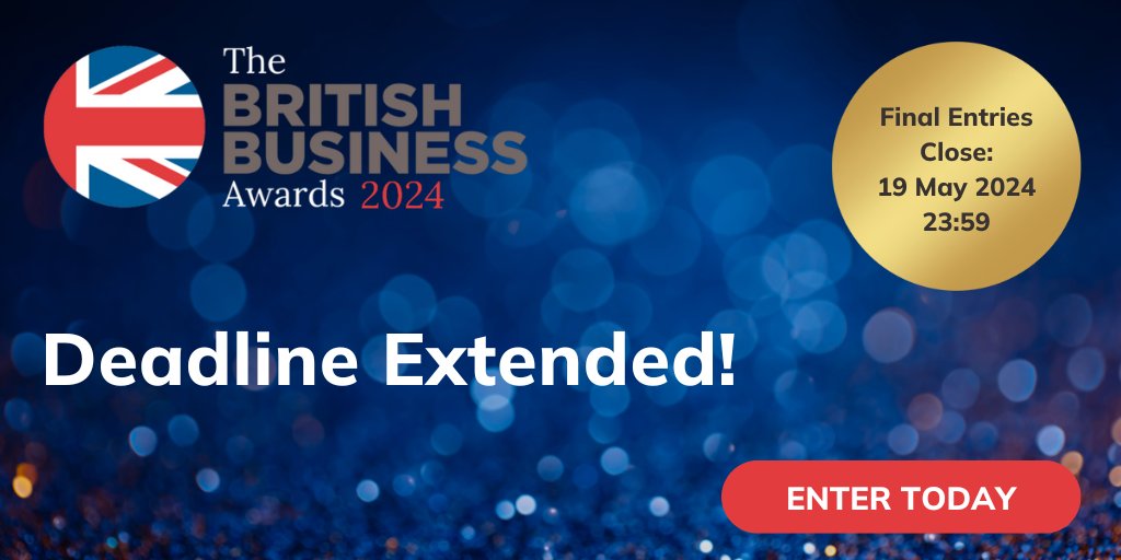 The #BritishBusinessAwards deadline has been extended to 19 May at 11:59 PM. Even if you've already submitted your entry, you can still edit and perfect it until the new deadline. You can find more information and submit your entry (for free!) britishsmallbusinessawards.co.uk/2024-categorie….