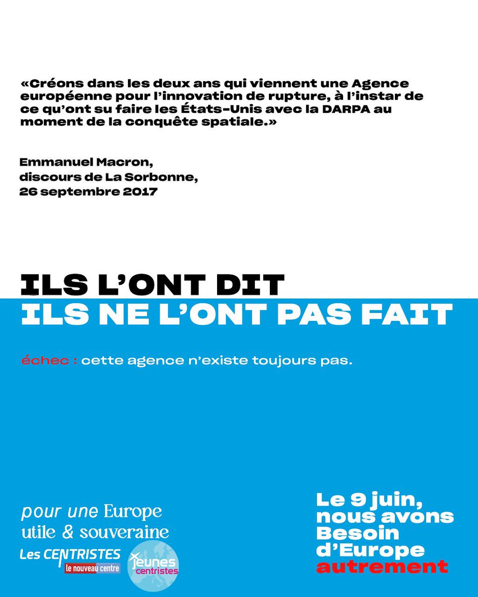 🇫🇷🇪🇺 Promesse non tenue du discours de La Sorbonne d’Emmanuel MACRON en 2017 : créer une Agence européenne pour l’innovation de rupture.