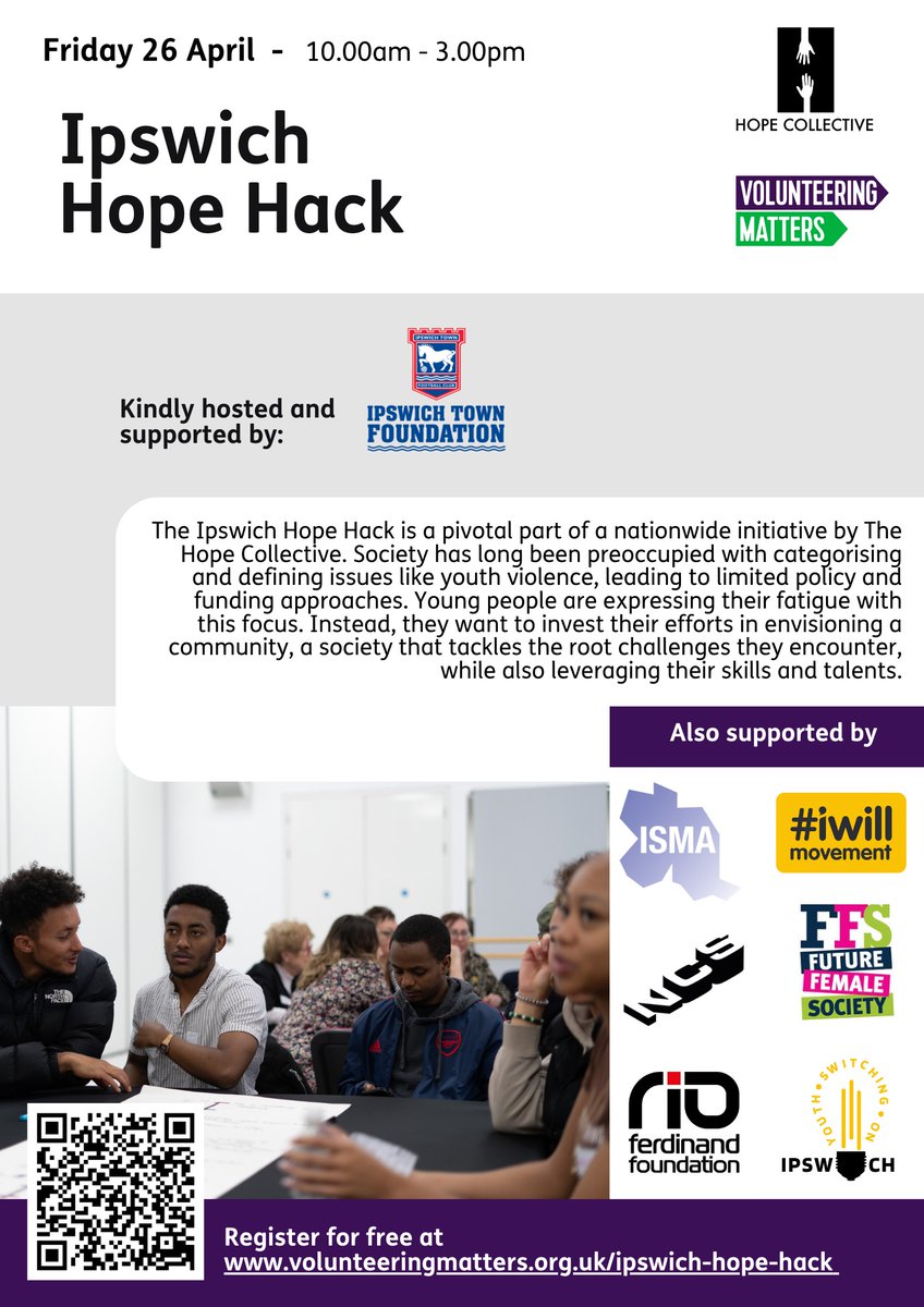 There is still time to sign up for the Ipswich Hope Hack this Friday 26th April organised by the wonderful folks at @volunteering_uk 

REGISTER NOW❗ ®️volunteeringmatters.org.uk/ipswich-hope-h…

#Ipswich #Suffolk #Youngpeople #Hopehack #Volunteeringmatters