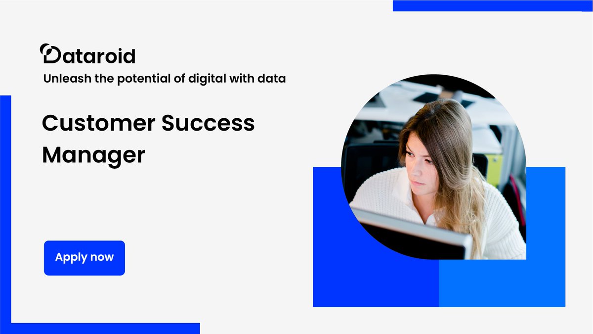 We're growing our team at Dataroid and looking for an energetic, driven, and results-oriented Customer Success Manager. Apply today and be part of our exciting journey: lnkd.in/dHfWSRYd #CustomerSuccessManager #apply #joinourteam #wearehiring #recruiting #careers #team