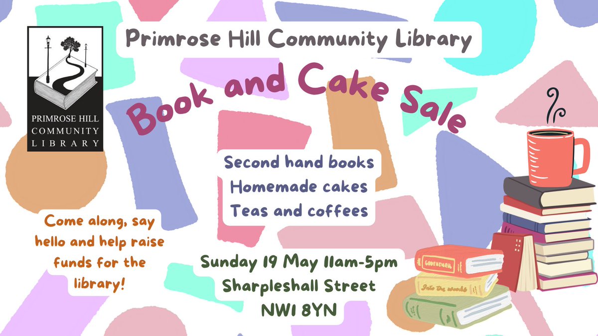 Stop by the library on Sunday 19 May for our annual Book & Cake Sale to pick up some discounted second hand books and homemade baked goods, tea and coffee. #PrimroseHill #LocalCommunity More info: phcl.org/events/book-ca…