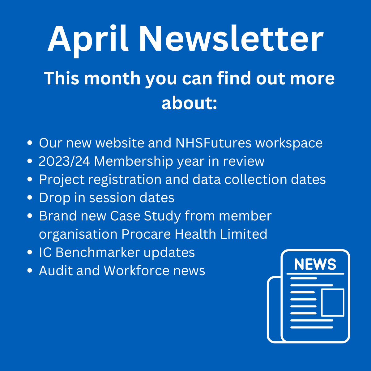 📢 Our April newsletter is now available! Subscribed users will have their copy in their inbox now! Want to keep up with Network news? to subscribe sign up here bit.ly/4auEz22 #Newsletter #NHSBN #Updates #April #Benchmarking #data