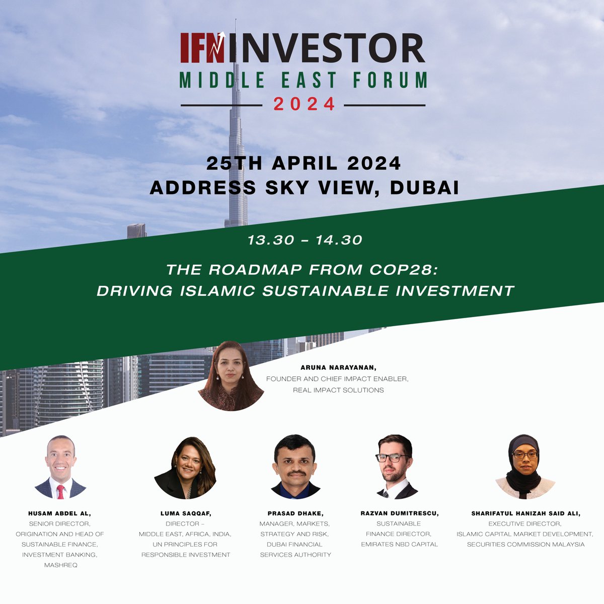 Hear the views of practitioners such as Aruna Narayanan, Husam Abdel Al, Luma Saqqaf, Prasad Dhake, Razvan Dumitrescu and Sharifatul Hanizah Said Ali as they discuss Asset Management in the New Age. redmoneyevents.com/event/ifninves… #IFNInvestorMiddleEastForum2024 #REDmoneyEvents #Dubai