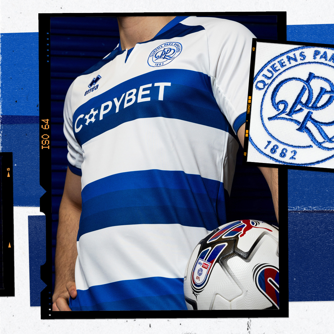 QPR's tweet photo. A 𝗕𝗢𝗟𝗗 look for a brand new campaign 🔥

Our 2024/25 home kit ready for our final home game of the 2023/24 season ⏩

Feat. new front-of-shirt sponsor CopyBet 🤝

Available to register for now before going on sale in June 🛍

@ErreaOfficial x @CopyBetUK_IRE
