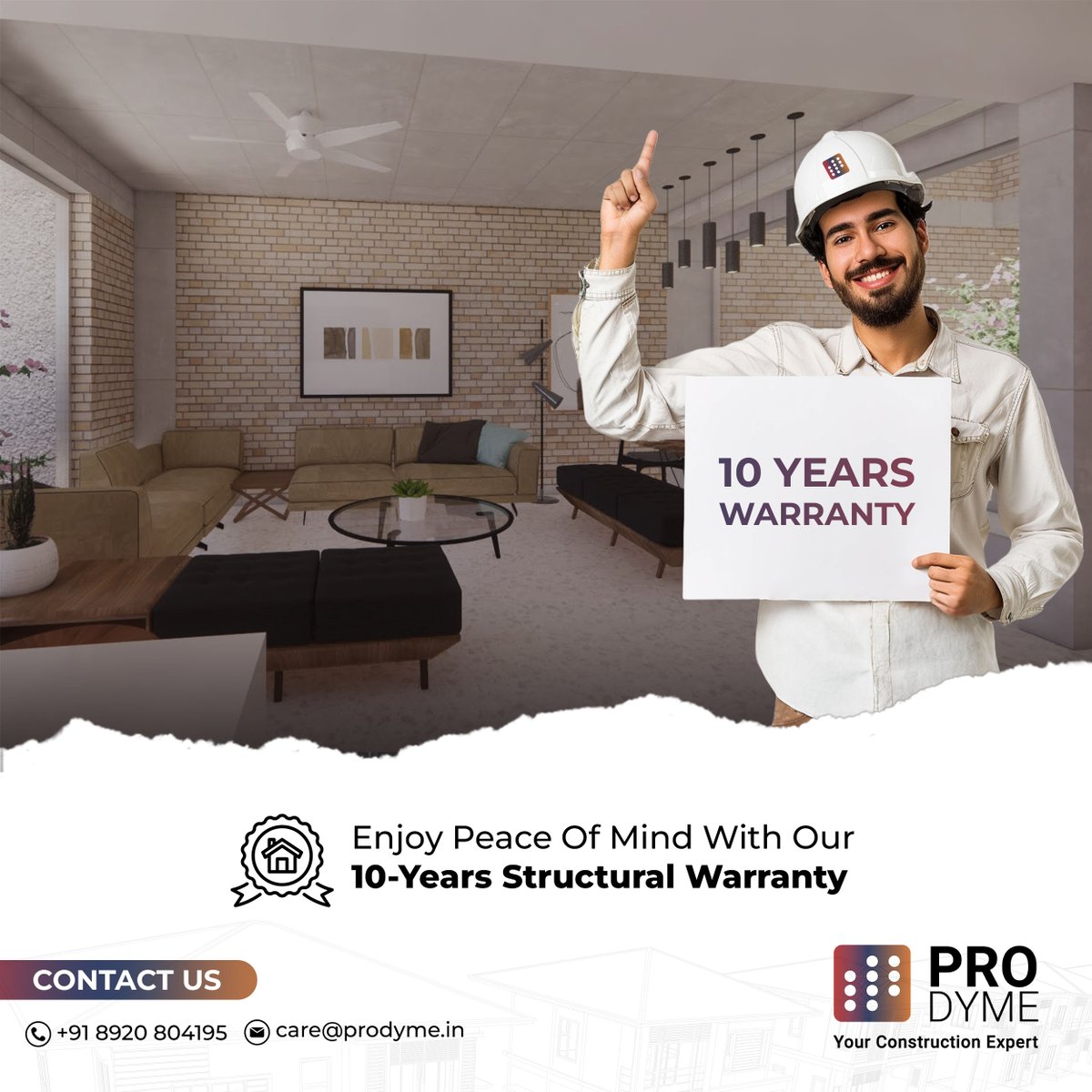 Our 10-year structural warranty provides peace of mind. It's backed by rigorous quality standards throughout construction. 

Contact us now!

91-8920804195
care@prodyme.in
.
.
#HomeConstruction #HomeRenovation #HomeBuilders #DreamHome #Construction #Renovation #ProdymeHomes