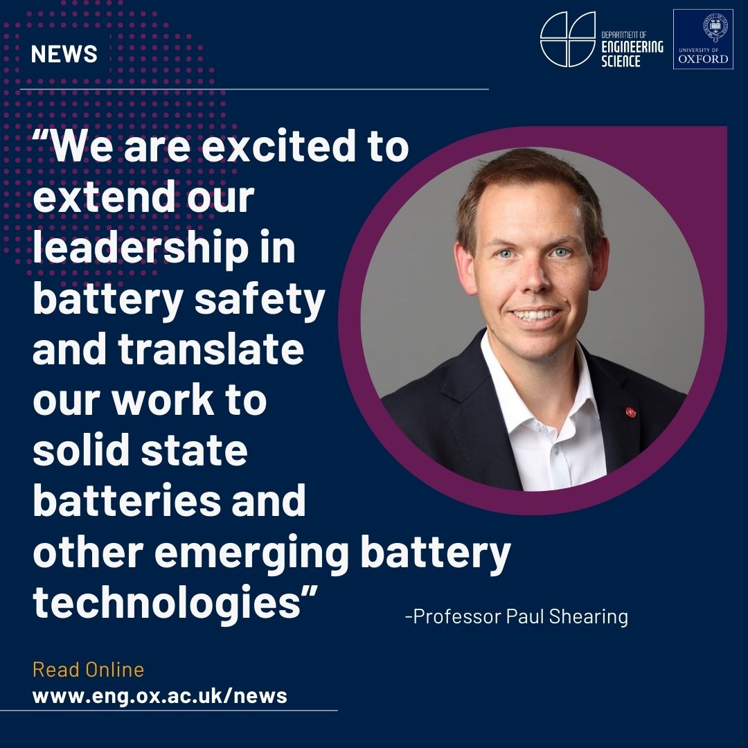 Oxford and UCL team up with Ilika for a Faraday Institution sprint on next-gen battery safety.🔋 Led by Prof. Paul Shearing, they'll establish protocols and test solid-state cells, advancing high-energy density batteries. Read more➡️eng.ox.ac.uk/news/faraday-i… #EnergyInnovation