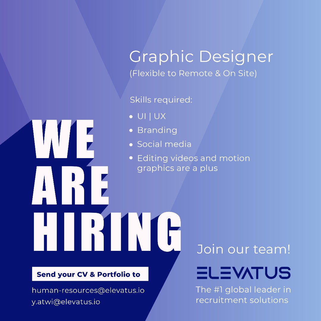 Got a knack for graphic design? 
We're on the lookout for a talented graphic designer to join our team
Ready to make your mark? Apply now by sending your CV to human-resources@elevatus.io

#ElevatusJobs #Careers #CreativeOpportunities #DesignCommunity