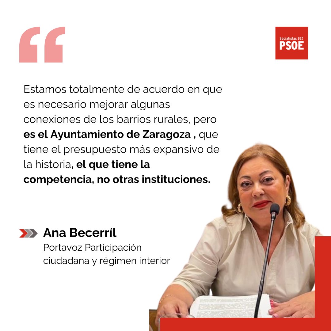 🗣 @AnaAytoZgza: 'Estamos totalmente de acuerdo en que es necesario mejorar algunas conexiones de los barrios rurales, pero es el @Zaragoza_es , que tiene el presupuesto más expansivo de la historia, el que tiene la competencia, no otras instituciones' #PlenoZGZ