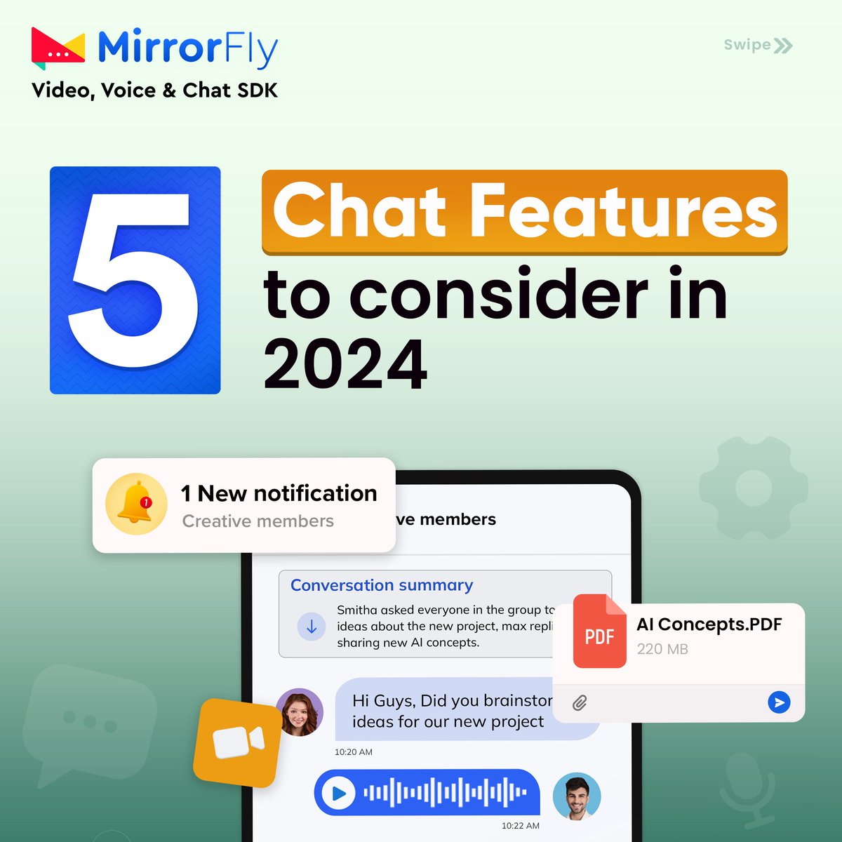 MirrorFlyTeam's tweet image. Keeping your 𝐂𝐡𝐚𝐭 𝐟𝐞𝐚𝐭𝐮𝐫𝐞𝐬 updated with the latest advanced features is crucial to keep up in this competitive market.

Here are 5 𝐞𝐱𝐜𝐢𝐭𝐢𝐧𝐠 𝐟𝐞𝐚𝐭𝐮𝐫𝐞𝐬 to keep your app updated 

To know more : hubs.li/Q02v0wfz0

#ChatFeatures #Features #MirrorFly