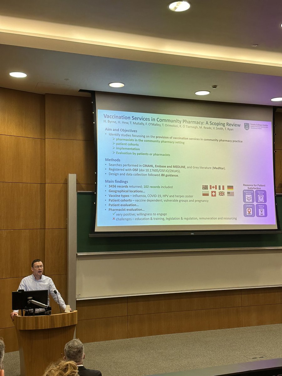 Great rapid fire presentation from Dr Theo Ryan on vaccination services in community pharmacy! @TCDPharmacy @HSRPPConference #HSRPP2024