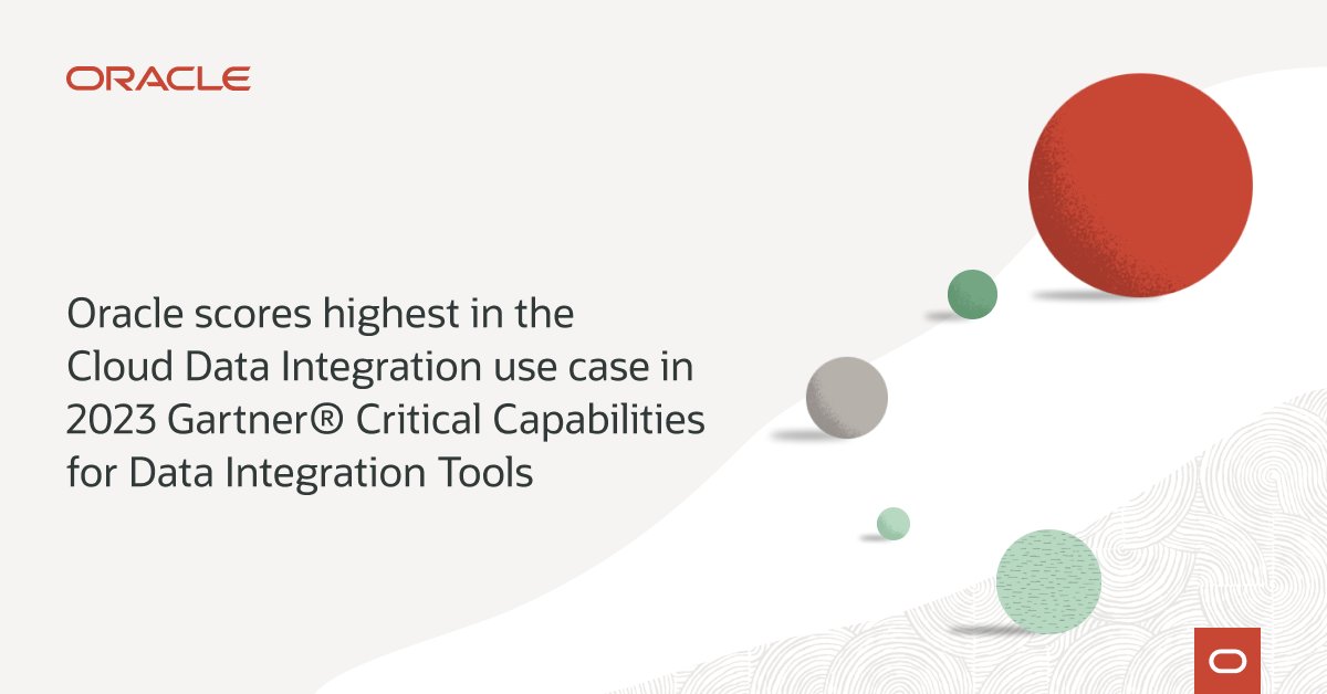 Gartner recognized Oracle as a Leader in Data Integration Tools.
✅ Oracle scores highest in the Cloud Data Integration use case 
✅ A leader in #MagicQuadrant
Learn more: social.ora.cl/6010bs6Ej
#GoldenGate 
#DataIntegration
#DataFabric