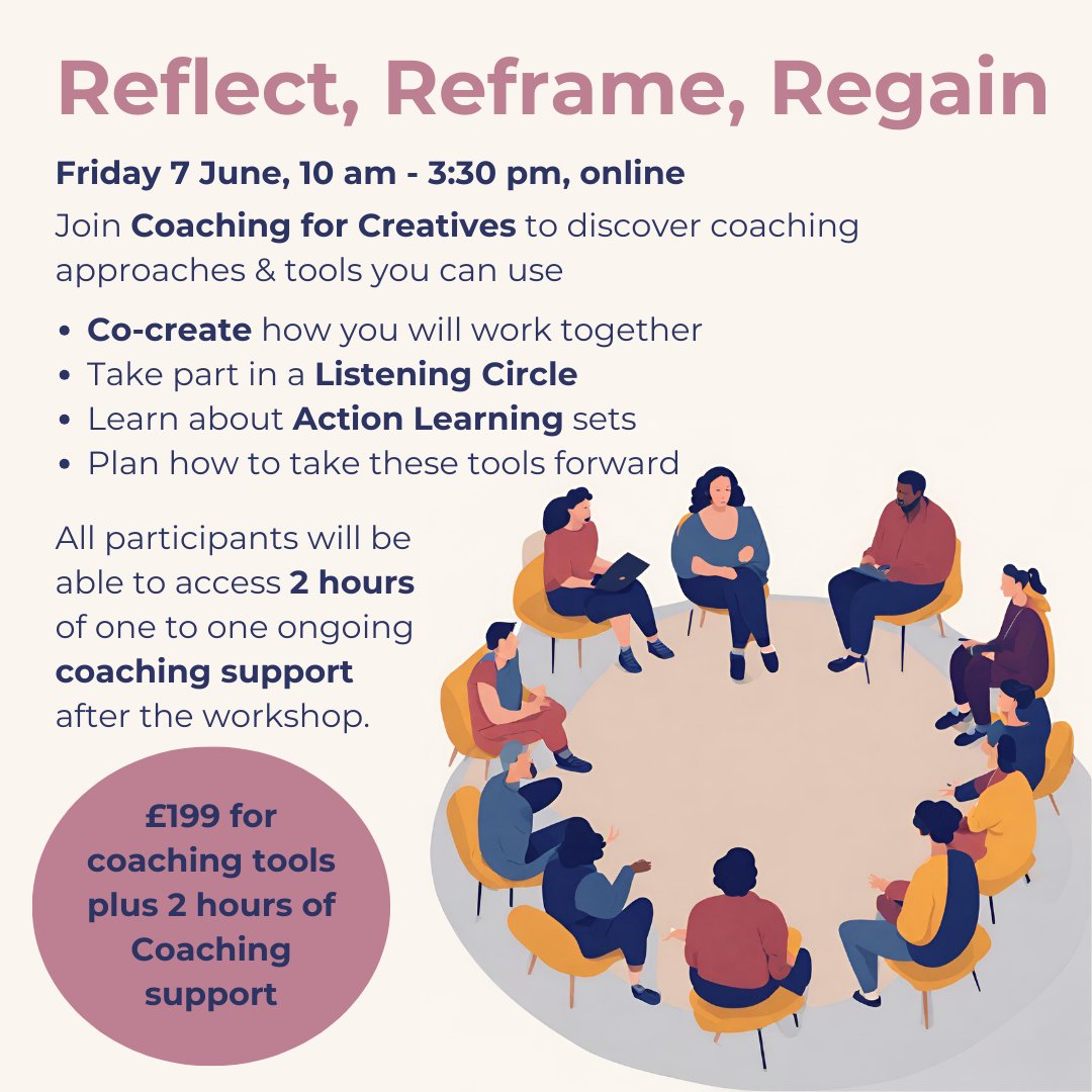 Feeling stuck or overwhelmed as a creative? 'Reflect, Reframe, & Regain' on June 7th is for you! 🌱Reflect on habits & goals 🖼️Reframe challenges into opportunities ✨Build positive actions for success ✍️2-hours of one-to- one coaching support included! …treframeregainJune24.eventbrite.co.uk