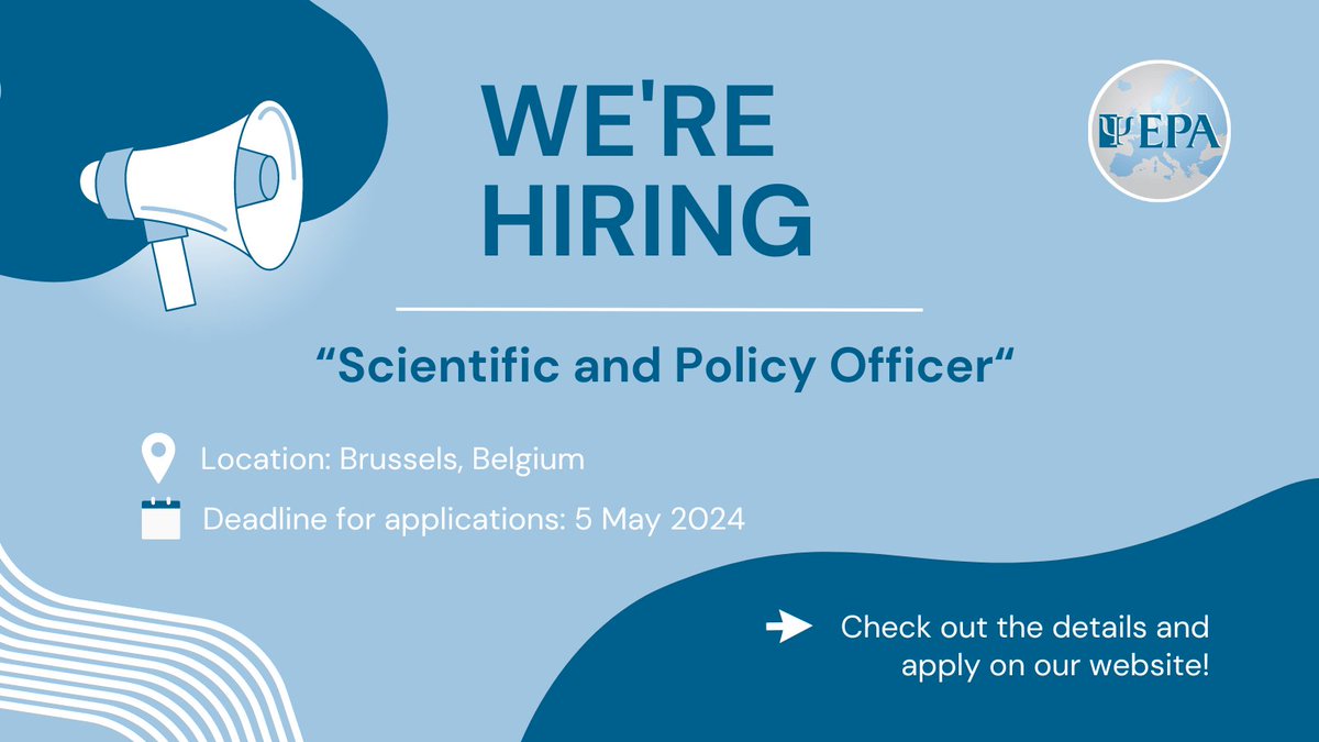 🚨 Job Alert! Ready to make a difference in mental health? Join #EPA as a 'Scientific and Policy Officer' in Brussels! Apply now: europsy.net/vacancies/ ⏰Deadline: 5 May 2024. Don't miss out! #JobOpportunity #JoinUs